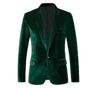 RONGKAI Mens Velvet Blazer Slim Fit Fashion Suit Jacket for Wedding Prom Dinner Party, Green, S