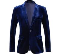 RONGKAI Mens Velvet Blazer Slim Fit Fashion Suit Jacket for Wedding Prom Dinner Party, Navy, 3XL