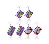 Ronglry 3Pairs 80s 90s Neon Earrings for Women Colorful Acrylic Retro Earrings for Glow Party 80s Outfit Neon Accessories Jewelry, Acrylic, No Gemstone