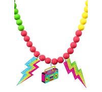 Ronglry 80s Outfits Costume Accessories for Women 80s Necklace Neon Beaded Necklaces for Glow Party Beads Necklaces with Lightning/Tape Neon Jewelry for Women 80's Party Decorations Favors, Acrylic