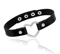Ronglry Leather Choker Necklace for Women Black Heart Chain Choker Punk Goth Sexy Chokers for Women Adjustable PU Collar Gothic Jewelry Accessories, Faux Leather, No Gemstone