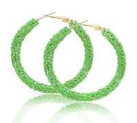 Ronglry Rhinestone Hoop Earrings for Women Glitter Hoop Earrings Bohemian Silver Sparkle Earrings Hoop Dangle Earrings for Women Large Hoop Earrings Crystal Party Earrings Prom Formal Jewelry, Crystal