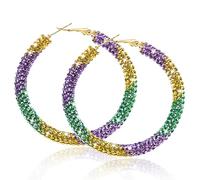 Ronglry Rhinestone Hoop Earrings for Women Glitter Hoop Earrings Bohemian Silver Sparkle Earrings Hoop Dangle Earrings for Women Large Hoop Earrings Crystal Party Earrings Prom Formal Jewelry, Crystal