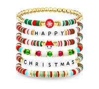 Ronglry Valentines Bracelet for Women Clay Bead Bracelet Heishi Surfer Bracelets Set Love Heart Valentines beaded Bracelets Bulk Cute Pink Red Stackable Stretch Bracelets for Valentines Accessories