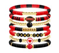 Ronglry Valentines Bracelet for Women Clay Bead Bracelet Heishi Surfer Bracelets Set Love Heart Valentines beaded Bracelets Bulk Cute Pink Red Stackable Stretch Bracelets for Valentines Accessories