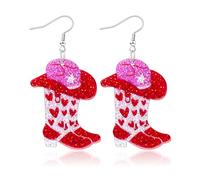 Ronglry Western Cowgirl Cowboy Boots Earrings for Women Acrylic Bling Pink Cowgirl Hats Boot Drop Dangle Earrings for Cowboy Accessories Outfits Country Concert Boho Western Jewelry, Acrylic, No