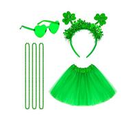 Ronglry Women Tutu Costume Accessories Set 80s Accessories Outfits for Women Tutu Skirt Headband Necklace Sunglasses for Halloween Valentines St. Patrick's Day 80s Neon Costume-green