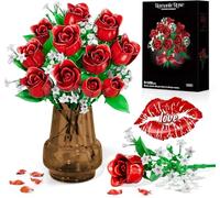 Rongmeiz Red Rose Flowers Bouquet Building Set, 11 Artificial Flowers Toy Kit for Botanical Collection and Decorative Home, Mother's Day, Valentine's Day Gift, for Women Girls Her Adults 6+, No Vase