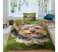 RONGOINL Yorkshire Terrier Comforter Covers 3D Printed Yorkie for Boys Girls Duvet Cover Quilt Cover Bedding Set with Zipper Closure with Pillow Cases Soft Microfiber 2 Pieces Single（135x200cm）