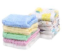 RONGRONG 10 Packs Baby Muslin Washcloths, 30*30 cm 6 Layers Cotton Muslin Squares, Reusable Soft Natural Organic Cotton Face Towels For Baby Wiping Bathing Feeding Towel (Random Color & Patterns)