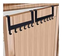 Rongrongago 2 Pack Set of over Door Hook with 6 Hooks, Space Saving Door Coat Hanger, Suitable for Non Perforated Hangers in Living Rooms, Kitchens, Bedrooms (Black)