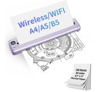 Rongta F81 compact thermal printer, ink-free Bluetooth connection, supports A4 size, perfect for office and home use (purple), comes with 200 sheets of thermal paper