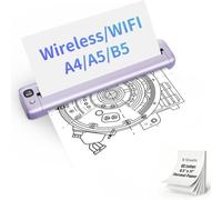 Rongta F81 portable thermal printer, wireless for travel, ink-free Bluetooth printer, supports A4 size, suitable for office and home use (purple), comes with 8 thermal paper sheets