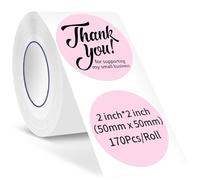 Rongta R22 Label Maker Tape Labels, Genuine Laminated Thermal Label Tape Refill, Waterproof Oilproof Highly Adhesive Auto Detect Labels, Black on White (Pink, Φ 50 mm)