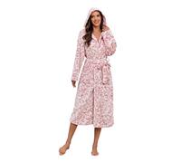 RONGTAI Hooded Leopard Print Bathrobe for Women, Long and Thick Fleece Material with Pocket, Lightly Luxurious, Pink, XXL