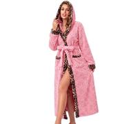 RONGTAI Pink Robe for Women Soft Fleece Bathrobe Housecoat Long Leopard Robe Shawl Collar with Pockets and Belt Housecoat XXL