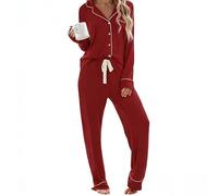 RONGTAI Women's 2 Piece Pyjamas - Long Sleeve Top, Trousers & Plain Cardigan, Ultra Soft for Absolute Comfort at Home, Red, M