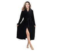 RONGTAI Womens Bathrobe Ladies Fleece Plush Warm Long Robes, Black, Medium