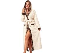 RONGTAI Womens Robe Soft Fuzzy Fleece Long Bathrobe Leopard Print Housecoat with Pockets & Belt S-XXL (UK, Alpha, XL, Regular, Regular, Off-white Love)
