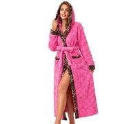 RONGTAI Womens Robe Soft Fuzzy Fleece Long Bathrobe Leopard Print Housecoat with Pockets & Belt S-XXL (UK, Alpha, XXL, Regular, Regular, Rose Love)