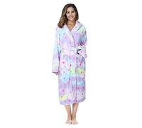 RONGTAI Womens Robes Plush Fleece Hooded Bathrobe Thick Nightgown with Pockets Fluffy Sleepwear, Star, Large