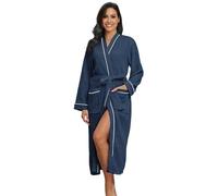 RONGTAI Women's Waffle Weave Robe - Solid Colour Bathrobe, Soft, Absorbent & Cosy for Spa, Home and Gifting (UK, Alpha, M, Regular, Regular, Navy Blue)