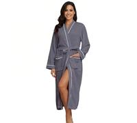 RONGTAI Women's Waffle Weave Robe - Solid Colour Bathrobe, Soft, Absorbent & Cosy for Spa, Home and Gifting (UK, Alpha, XXL, Regular, Regular, Grey)