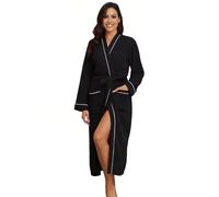 RONGTAI Women's Waffle Weave Robe - Solid Colour Bathrobe, Soft, Absorbent & Cosy for Spa, Home and Gifting (UK, Alpha, XXL, Regular, Regular, Black)