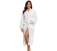RONGTAI Women's Waffle Weave Robe - Solid Colour Bathrobe, Soft, Absorbent & Cosy for Spa, Home and Gifting (UK, Alpha, XL, Regular, Regular, White)