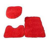 rongweiwang 3pcs/set Easy Cleaning And No Shedding PU Made Toilet Rug Set For Maintenance Anti-slid Particles Bathroom Carpets, Red