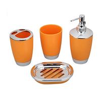 rongweiwang 4pcs Bathroom Accessory Set PP Plastic Bathroom Suit Cup 4pcs Bathroom Toothbrush Holder Soap Dish Dispenser Kit,orange