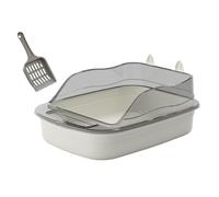 rongweiwang Cat Litter Tray Open Top High Indoor Cats Easy To Clean Up After With Reliable Chinchillas And Many Other Small Pets. Upper And Lower Parts Of Open Top Pet Litter Tray, gray, 50x34x18cm