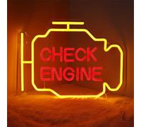 rongweiwang Check Engine Neon Signs Sign Engine Neon Sign Check Engine Neon Personalized LED Neon Garage Signs For Wall Decor, Yellow+Red