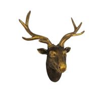rongweiwang Deer Head Wall Mount Statue Art Ornament Decor Beautifully Carved Accessories Wall Sculpture Home Decor Accessories Statue 3D Figurines Elk Living Room, Copper, 23x12.5x28cm