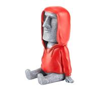 rongweiwang Easter Island Statue Moai Head Statue Decor Unique Retro Sculpture Functions Stylishly As Mobile Phone Holder Resin Retro Figurine Sculpture Antique Portrait, Grey Red