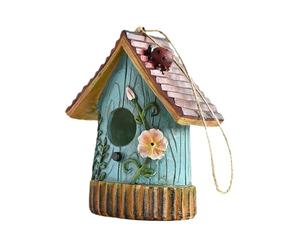 rongweiwang Hanging Bird House Rustic Charm Creating Beautiful Garden Spaces While Providing Shelter To Birds Rustic Country Cottage Shape Outdoor Bird House Shelter Patio Yard Decor, Blue