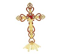 rongweiwang Jesus Christ On Cross Statue Tabletop Decor Wall Crucifix Cross Beautiful Religious Item Suitable For Collection Standing Crucifix Base Catholic Jesus, Red, 20x12.5cm