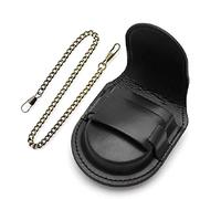 rongweiwang Leather Cover Vintage Classic Pocketed Watch Box Chain Pocket Pocketed watch leather Watch Storage Holder Coin Purse Pouch Bag,black&Copper chain
