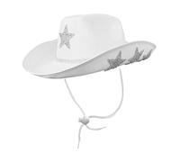 rongweiwang Romantic Cowgirl Hat Costume Accessory Adjustable Chin Strap Chic Special Occasions White Cowboy Hat Is With Pentagrams And Sparkling Stars Decors Cowgirl Costume