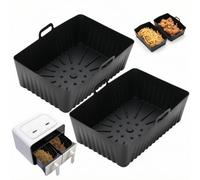 rongweiwang Silicone Air Fryer Liner Rectangular Mat Large,2PCS Black | Nonstick Easy Clean Designed For Large Air Fryers Flexible Storage Safe For Oven