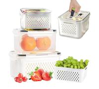 Rongxze 3 Pack Fresh Food Storage Containers for Fridge, Fridge Containers Organizers 3.15L+1.7L+0.8L, Fresh Vegetable Container with Colander for Fridge, Fruit (White)