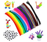 Rongxze 300 Pieces Pipe Cleaner for Crafts, Pipe Cleaners Chenille Wire Long with Wobbly Eyes, Colorful Pipe Cleaner Crafts for DIY Craft Project