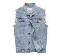 RongYue Denim Vest Jacket for Men Fashion Stretchy Trucker Sleeveless Jean Outerwear, Light Blue, 4XL