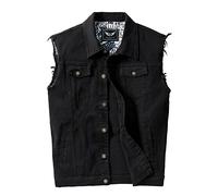 RongYue Men's Casual Button-Down Trucker Denim Vest, Black, 3XL