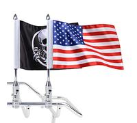 RONGZHI 2 Pack Motorcycle Flagpole Mount + American USA Flag + Punk Skull Flag 6'' x 9'' Foldable 90° Flag Pole Holder Bracket Fit for 1/2'' Luggage Rack Harley Touring Spring Honda Goldwing etc.