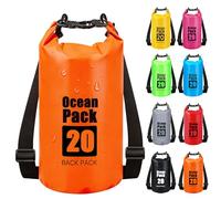 RONGZUBAT 20L Large Waterproof Dry Bag with Shoulder Strap, Roll Top Dry Sack for Camping Gear, Waterproof Bag for Boating, Kayaking, Fishing, Paddle Boarding, Beach, Swimming and Travel - Orange
