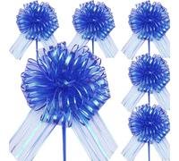 RONGZUBAT 6pcs 6inch Large Organza Pull Bows Wrapping Pull Bow Ribbon Navy Blue,Christmas Pull Bows Gift Wrap Bows for Gift Wrapping Baskets Wedding,Valentine's,Birthday Gift, Decorations
