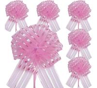 RONGZUBAT 6pcs 6inch Large Organza Pull Bows Wrapping Pull Bow Ribbon Pink,Christmas Pull Bows Gift Wrap Bows for Gift Wrapping Baskets Wedding,Valentine's,Birthday Gift, Decorations Pull Bows