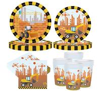 RONGZUBAT Construction Site Party Decorations Party Tableware Set, 68 Pieces Digger Party Tableware, Construction Site for Children, Birthday Decoration, Party Accessories, Paper Plates, Paper Cups