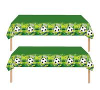 RONGZUBAT Football Plastic Tablecloths 2 Pack, 137 x 274 cm Disposable PE Rectangle Table Covers, Waterproof Wipeable World Football Cup Party Table Cloths for Boys Birthday Sports Party
